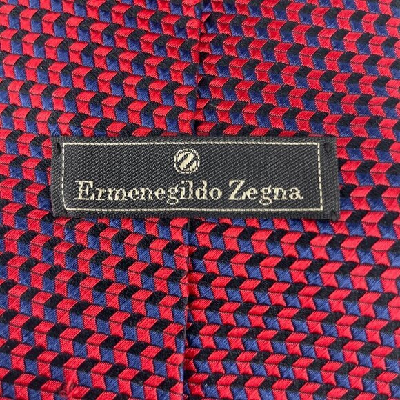 ERMENEGILDO ZEGNA 100% SILK Luxury Red Blue & Black Tie 3.75" - Picture 2 of 3